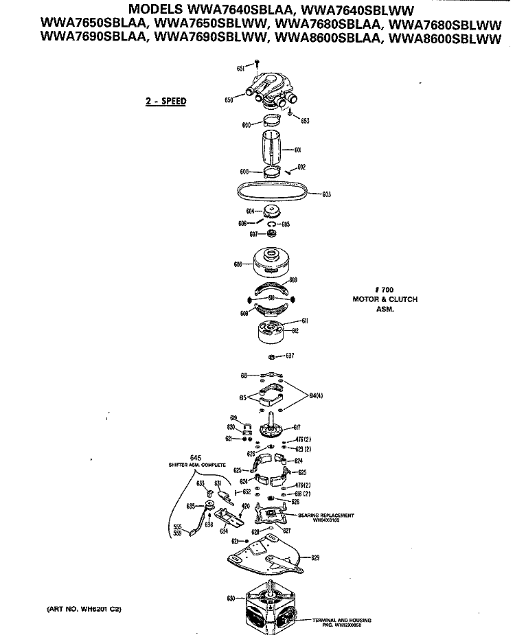 Section Diagram and Parts List for WWA7640SBLAA  General Electric Washer