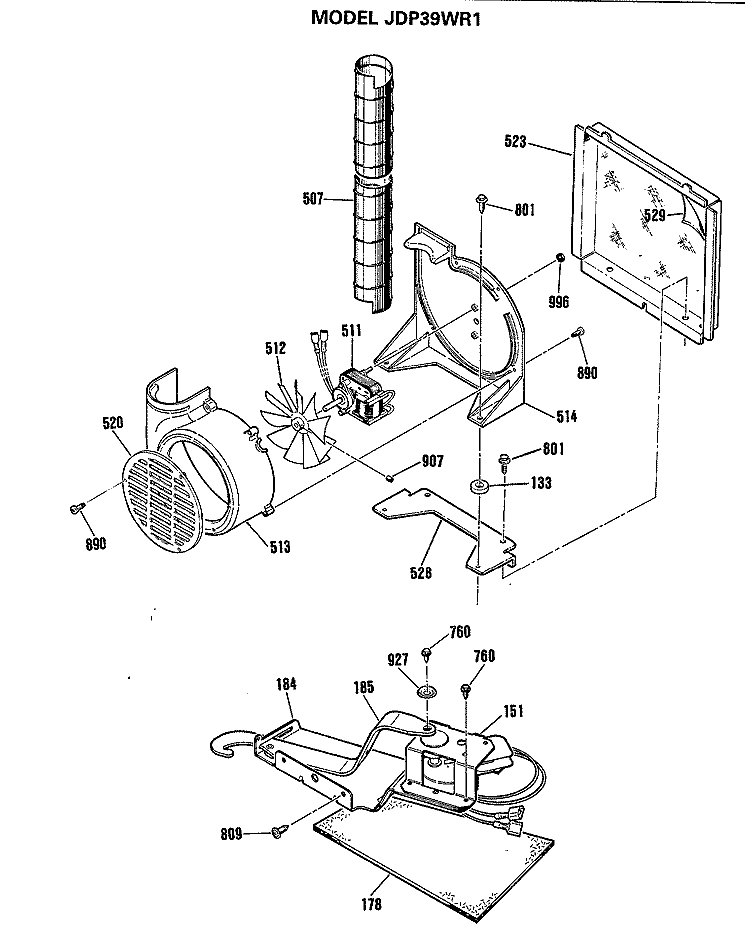 Section Diagram and Parts List for JDP39WR1  General Electric Range