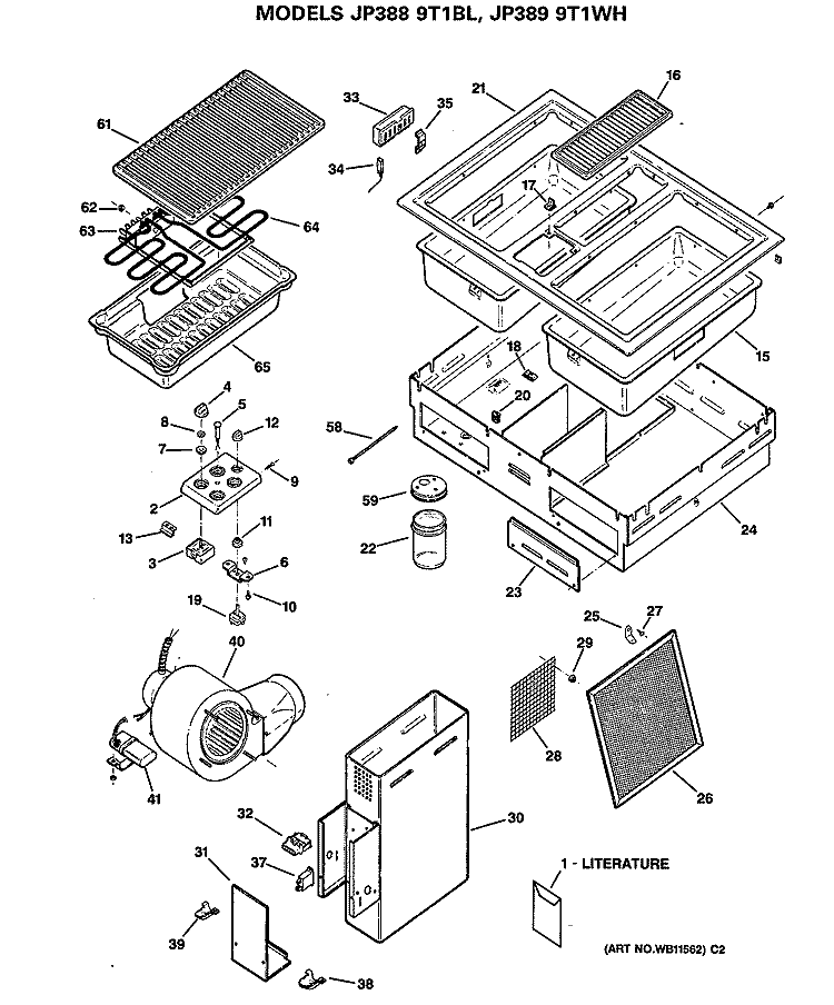Section Diagram and Parts List for JP388 9T1BL  General Electric Cooktop