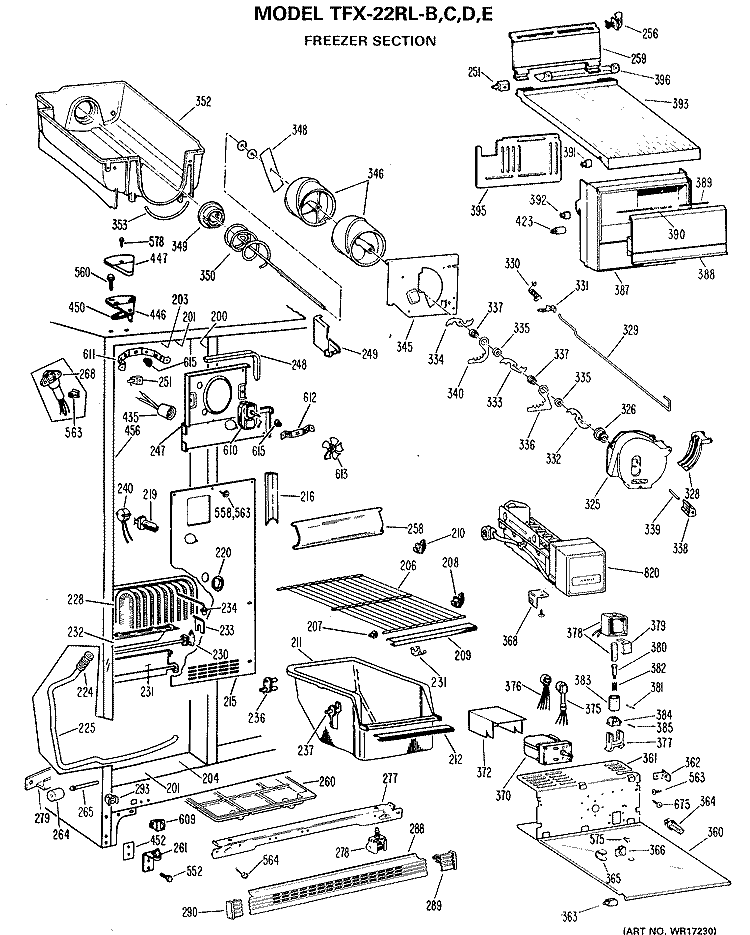 FREEZER SECTION Diagram and Parts List for TFX22RLE  General Electric Refrigerator