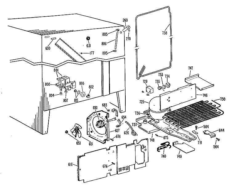 Section Diagram and Parts List for TFX22RLE  General Electric Refrigerator