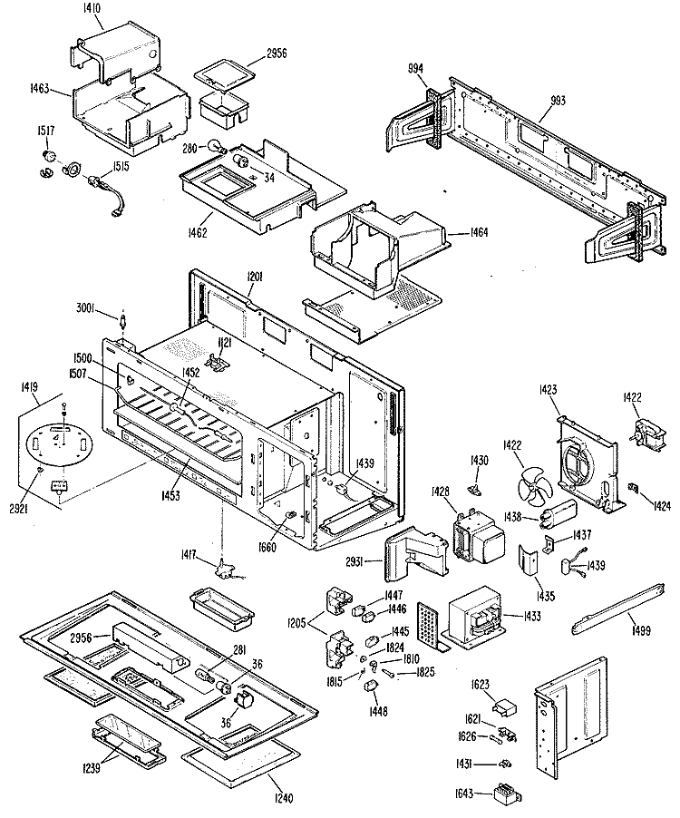 Section Diagram and Parts List for JVM172J01  General Electric Microwave