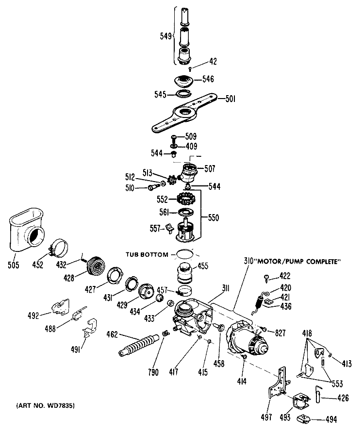Section Diagram and Parts List for GSD3000B20  General Electric Dishwasher