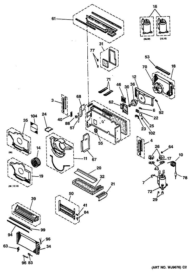 Section Diagram and Parts List for AZ21E15D2CV3  General Electric Air Conditioner