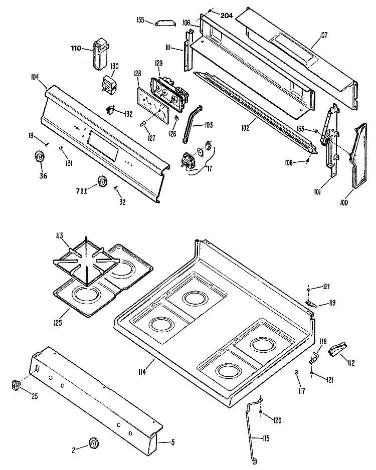 Section Diagram and Parts List for JGBP29GES3  General Electric Range