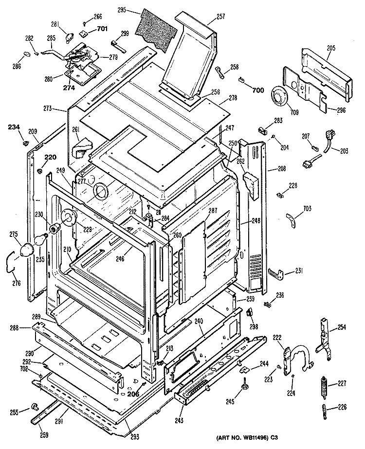 Section Diagram and Parts List for JGBP29GES3  General Electric Range