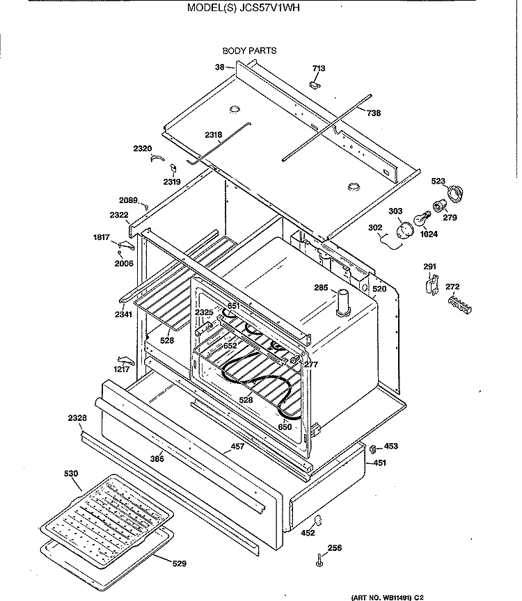BODY PARTS Diagram and Parts List for JCS57V1WH  General Electric Range