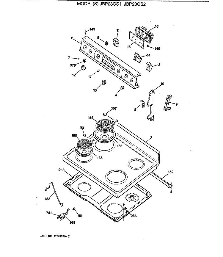 Section Diagram and Parts List for JBP23GS2  General Electric Range