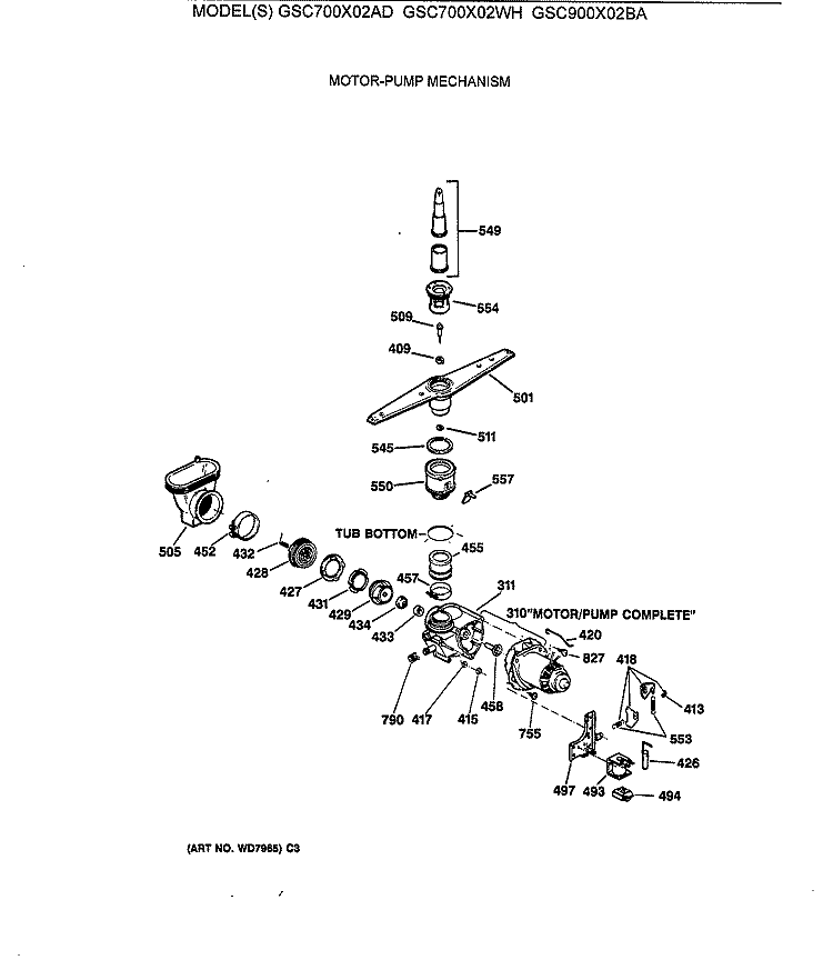 MOTOR - PUMP MECHANISM Diagram and Parts List for GSC700X02AD  General Electric Dishwasher
