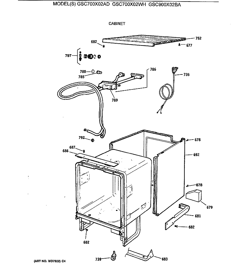 CABINET Diagram and Parts List for GSC700X02AD  General Electric Dishwasher