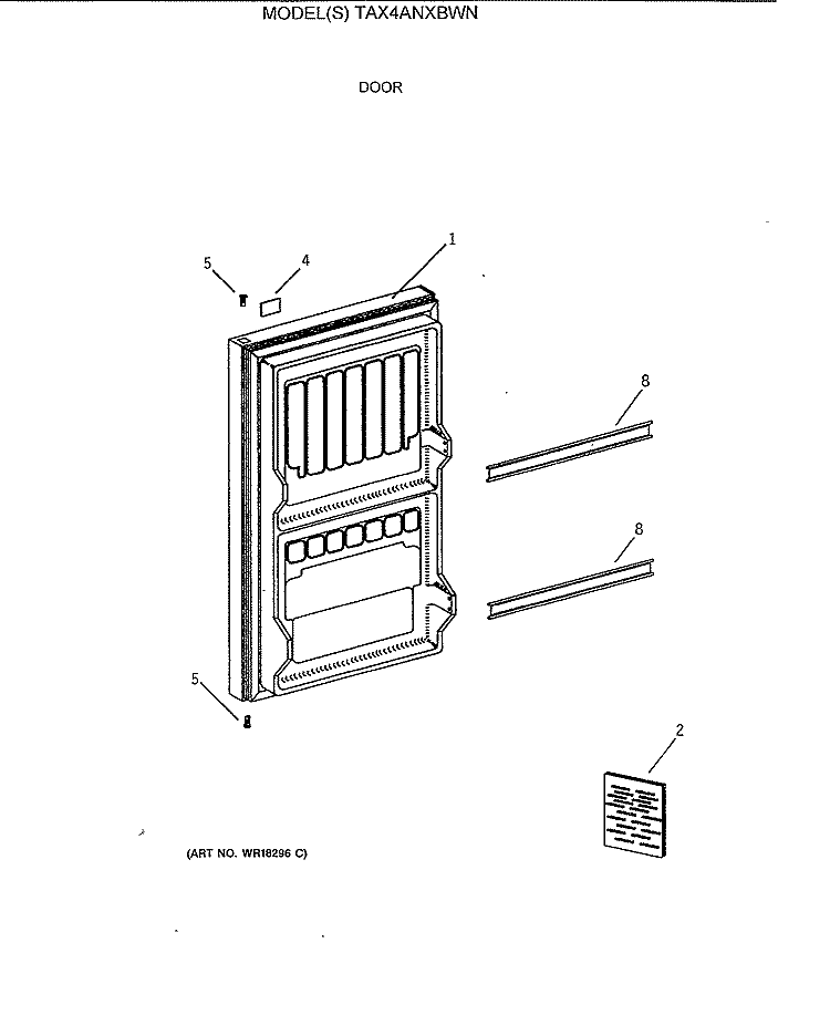 DOOR Diagram and Parts List for TAX4ANXBWN  General Electric Refrigerator
