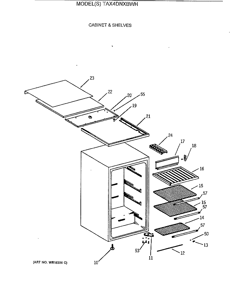 CABINET & SHELVES Diagram and Parts List for TAX4DNXBWH  General Electric Refrigerator