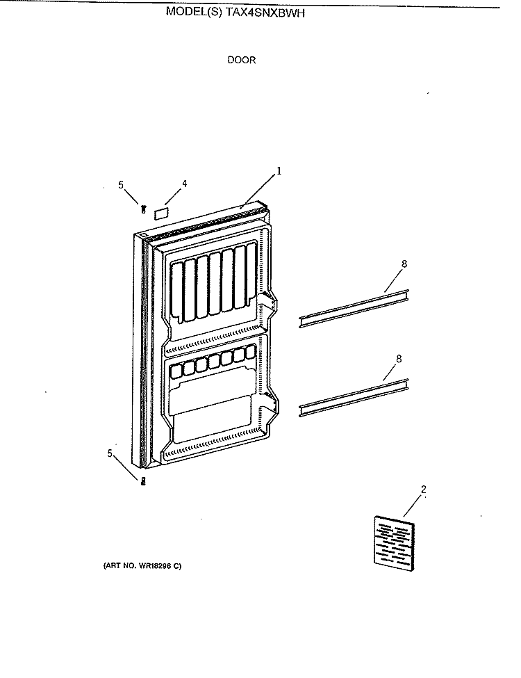 DOOR Diagram and Parts List for TAX4SNXBWH  General Electric Refrigerator