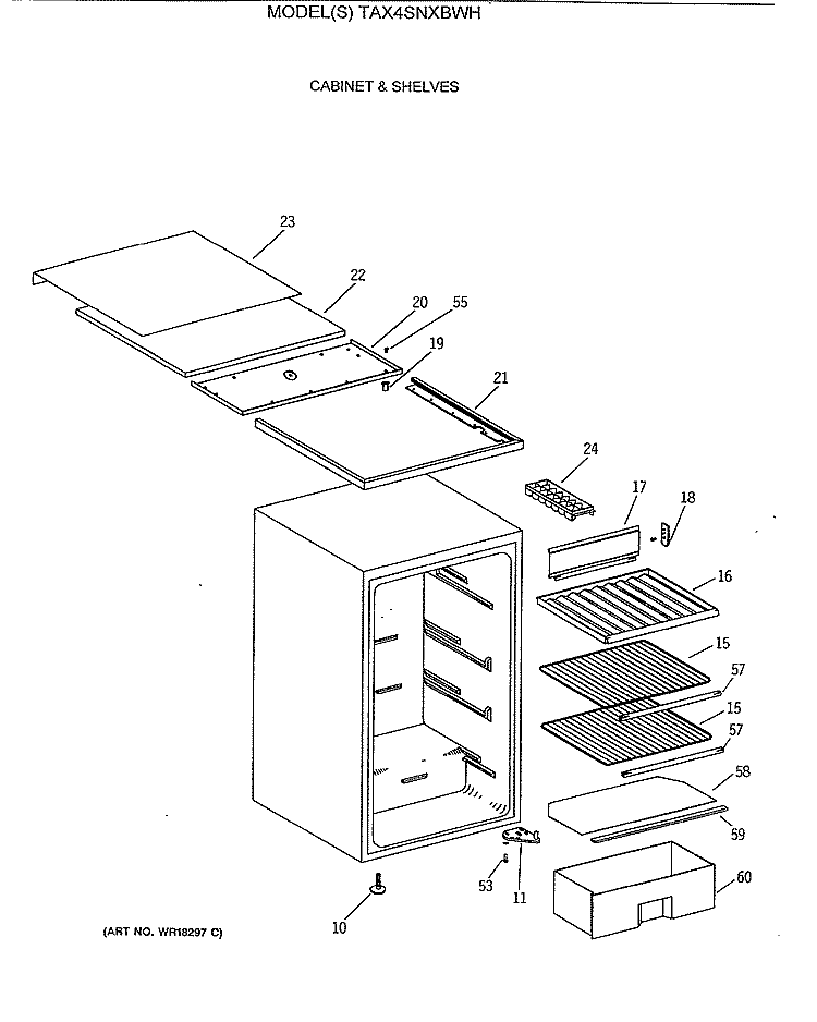 CABINET & SHELVES Diagram and Parts List for TAX4SNXBWH  General Electric Refrigerator