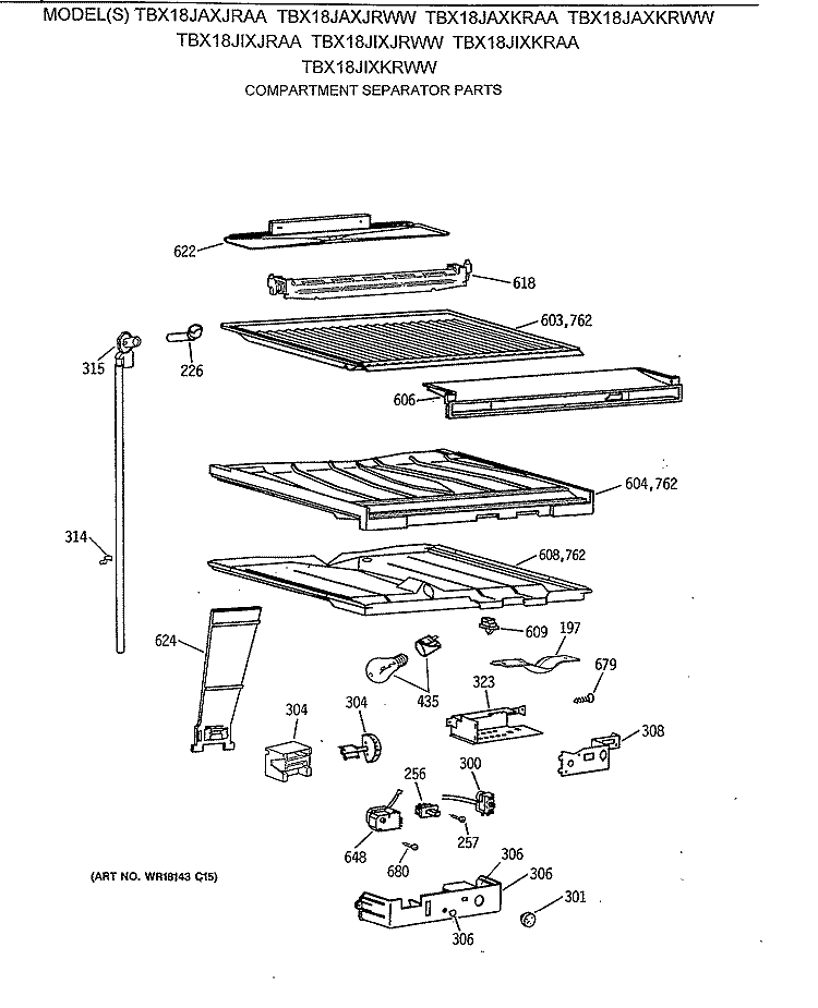 COMPARTMENT SEPARATOR PARTS Diagram and Parts List for TBX18JAXKRAA  General Electric Refrigerator