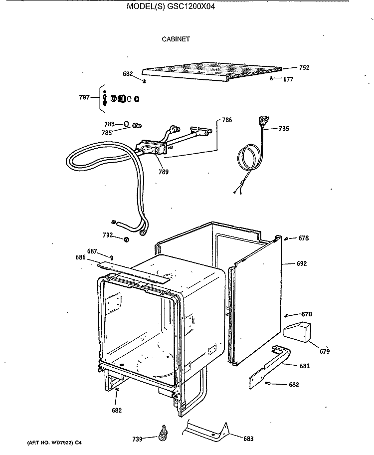 CABINET Diagram and Parts List for GSC1200X04  General Electric Dishwasher