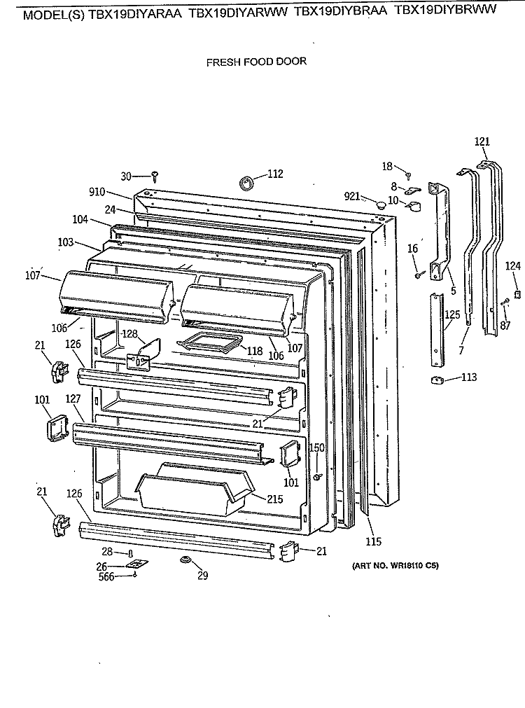 FRESH FOOD DOOR Diagram and Parts List for TBX19DIYARAA  General Electric Refrigerator