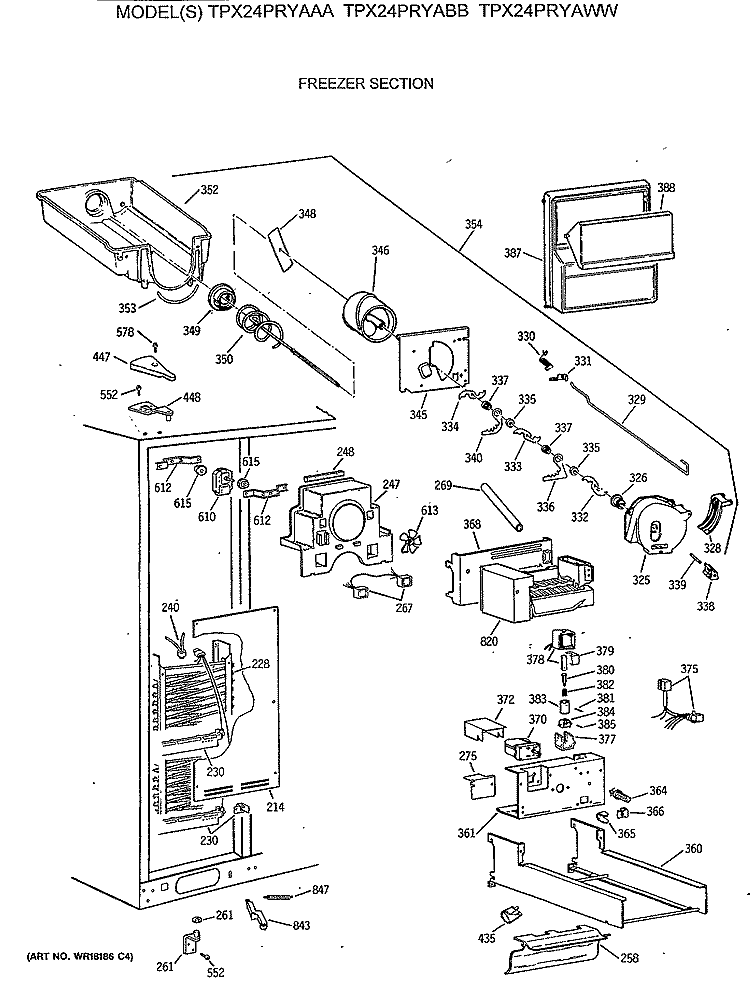 FREEZER SECTION Diagram and Parts List for TPX24PRYABB  General Electric Refrigerator