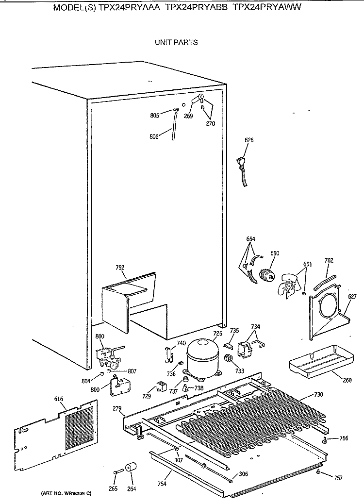 UNIT PARTS Diagram and Parts List for TPX24PRYABB  General Electric Refrigerator