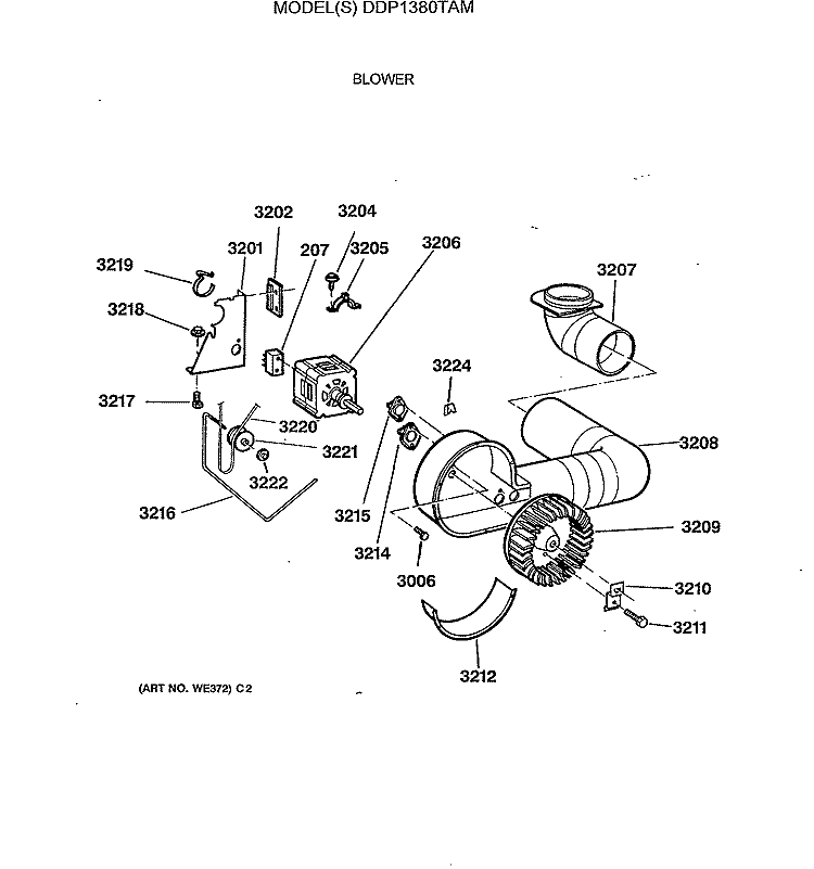 BLOWER Diagram and Parts List for DDP1380TAM  General Electric Dryer