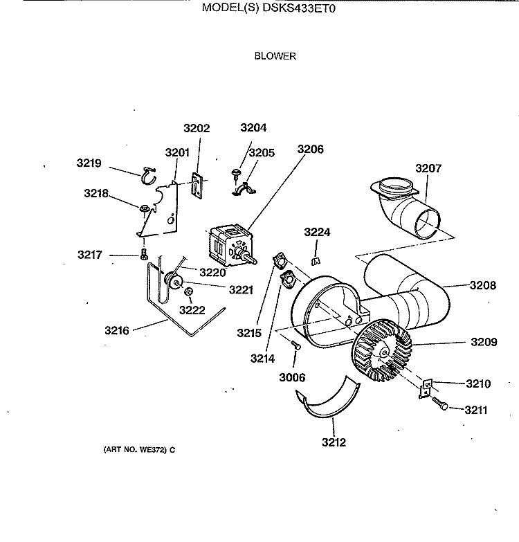 BLOWER Diagram and Parts List for DSKS433ET0  General Electric Dryer