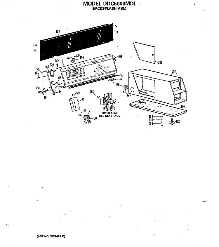 BACKSPLASH ASM. Diagram and Parts List for DDC5000MDL  General Electric Dryer