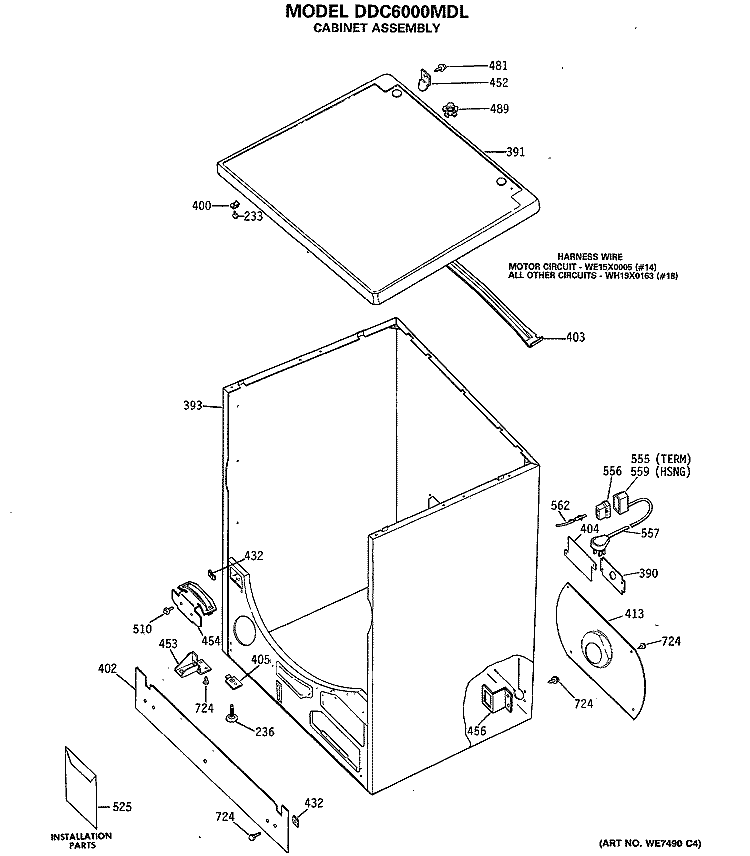 CABINET ASSEMBLY Diagram and Parts List for DDC6000MDL  General Electric Dryer