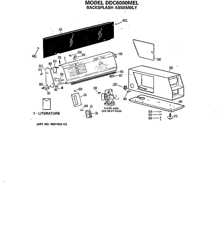 BACKSPLASH ASSEMBLY Diagram and Parts List for DDC6000MEL  General Electric Dryer