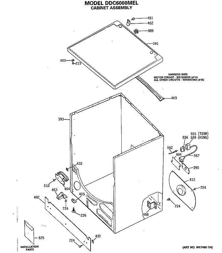 CABINET ASSEMBLY Diagram and Parts List for DDC6000MEL  General Electric Dryer