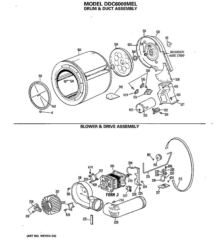 DRUM & DUCT ASSEMBLY Diagram and Parts List for DDC6000MEL  General Electric Dryer