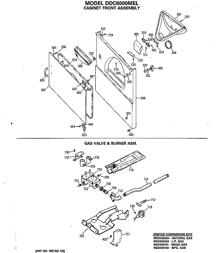 CABINET FRONT ASSEMBLY Diagram and Parts List for DDC6000MEL  General Electric Dryer