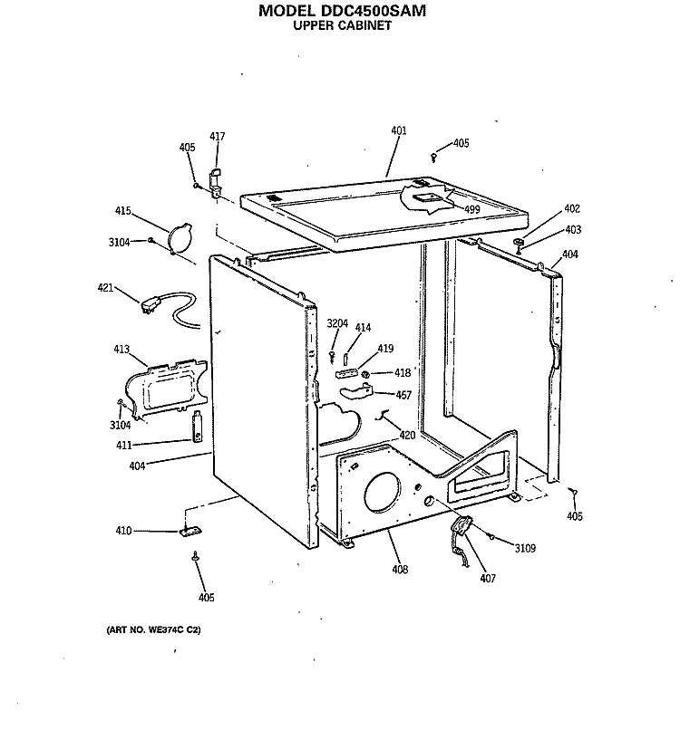 UPPER CABINET Diagram and Parts List for DDC4500SAM  General Electric Dryer