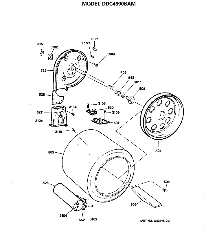 Section Diagram and Parts List for DDC4500SAM  General Electric Dryer