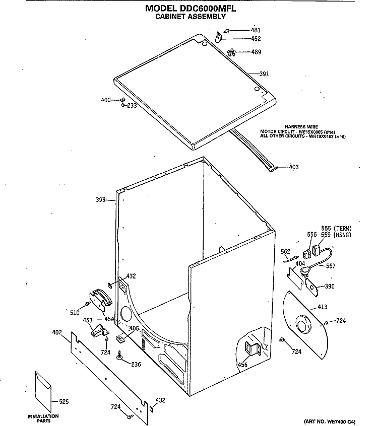 CABINET ASSEMBLY Diagram and Parts List for DDC6000MFL  General Electric Dryer