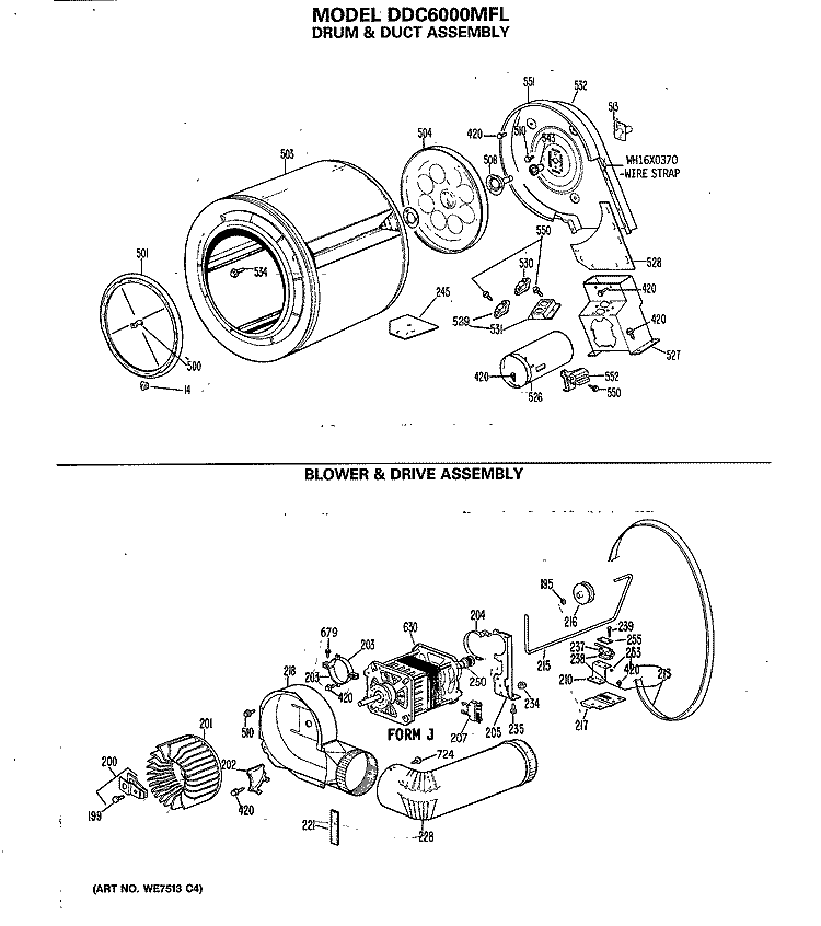 DRUM & DUCT ASSEMBLY Diagram and Parts List for DDC6000MFL  General Electric Dryer