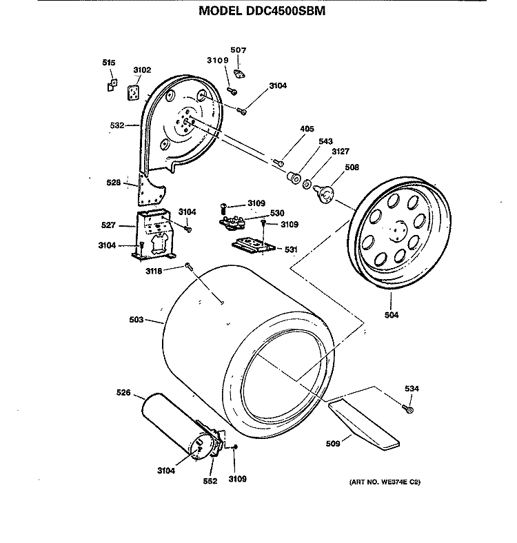 Section Diagram and Parts List for DDC4500SBM  General Electric Dryer