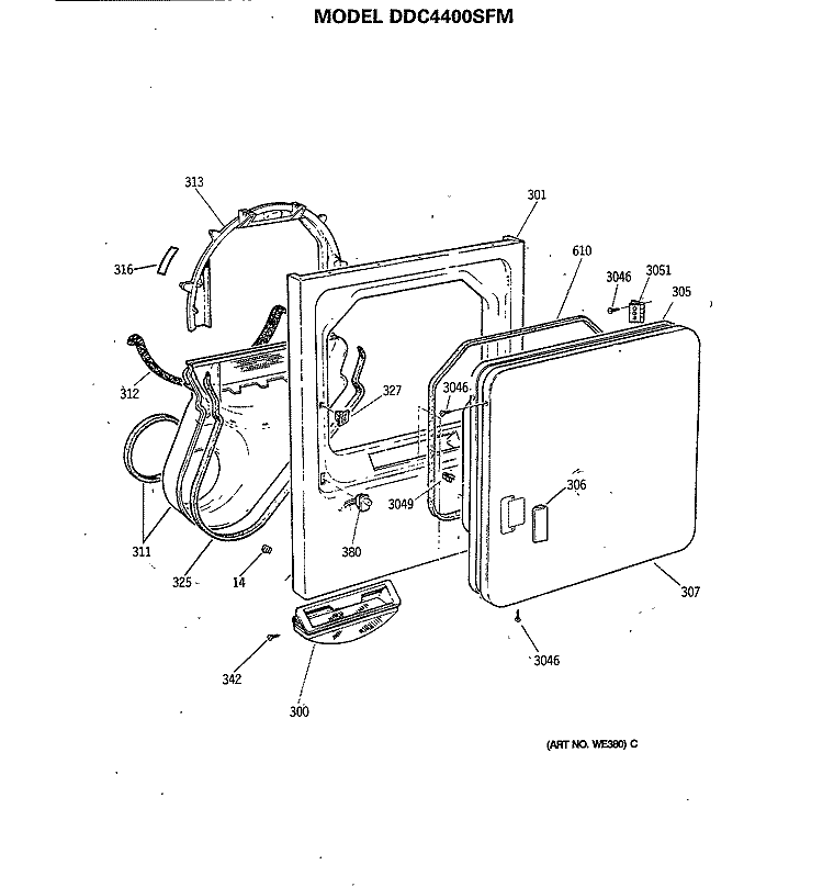 Section Diagram and Parts List for DDC4400SFM  General Electric Dryer