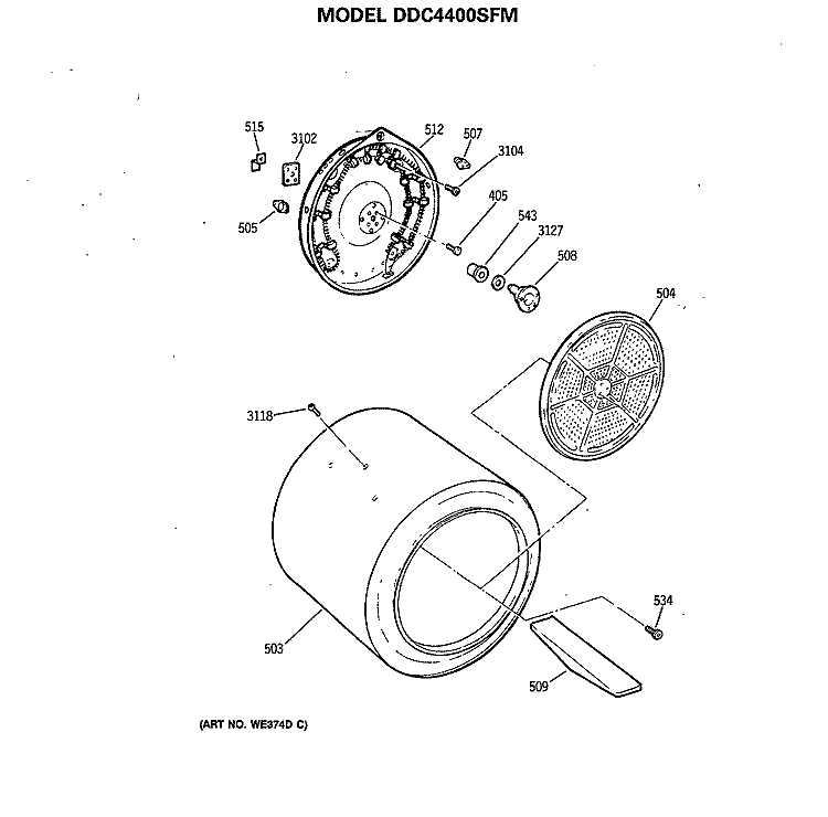 Section Diagram and Parts List for DDC4400SFM  General Electric Dryer