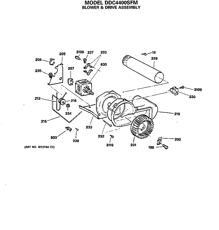 BLOWER & DRIVE ASSEMBLY Diagram and Parts List for DDC4400SFM  General Electric Dryer