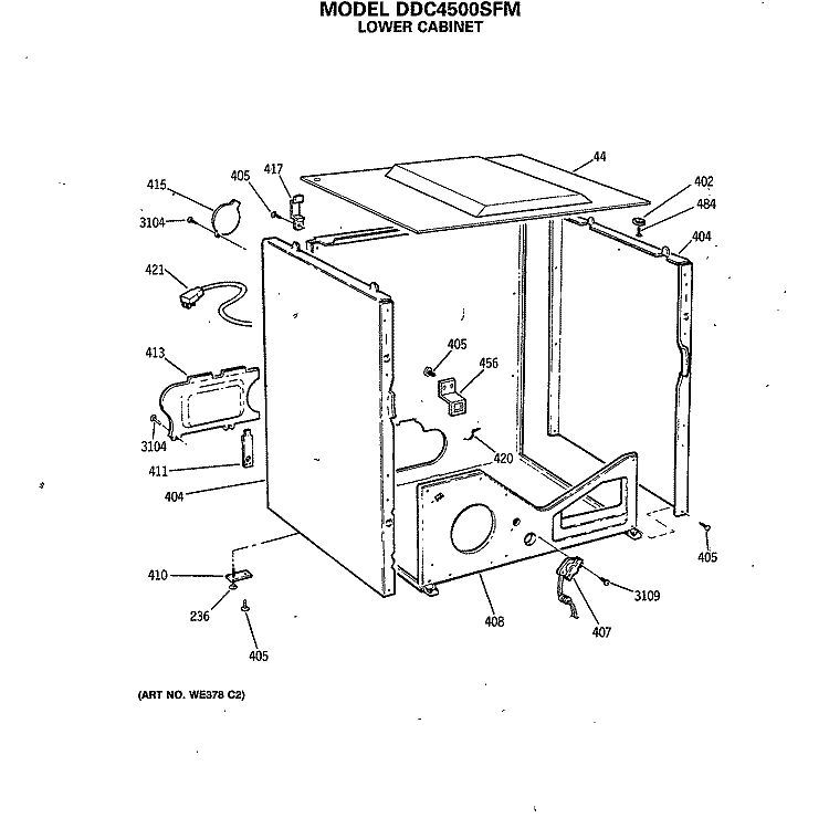 LOWER CABINET Diagram and Parts List for DDC4500SFM  General Electric Dryer