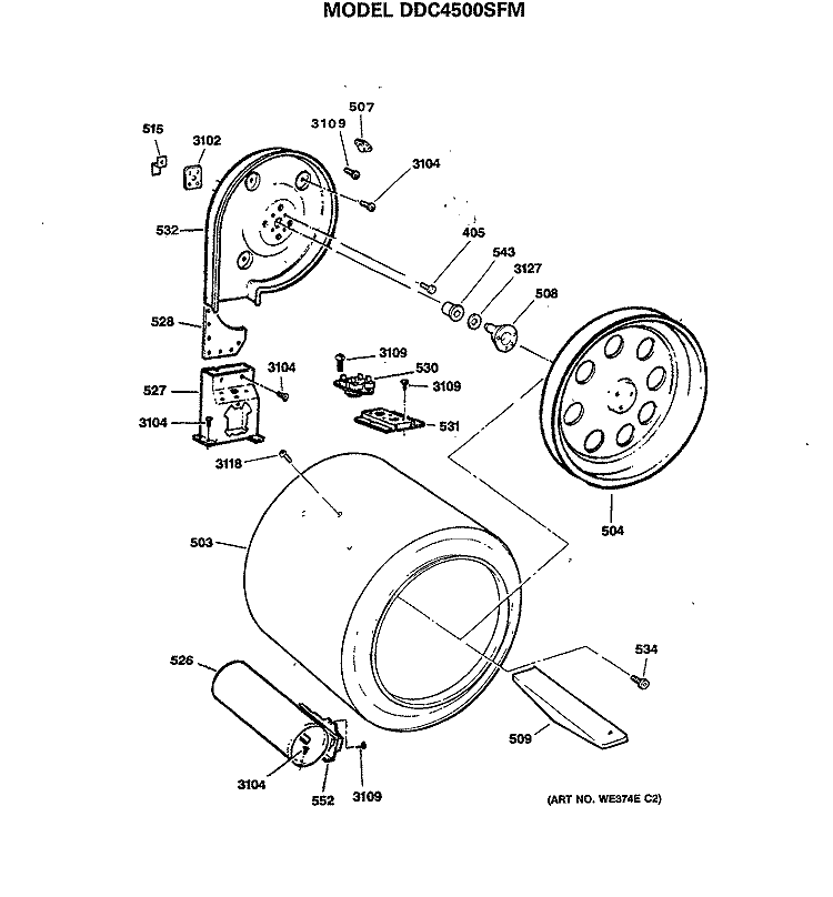 Section Diagram and Parts List for DDC4500SFM  General Electric Dryer