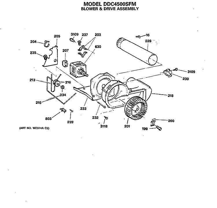 BLOWER & DRIVE ASSEMBLY Diagram and Parts List for DDC4500SFM  General Electric Dryer