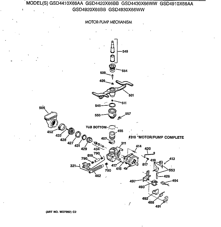 MOTOR - PUMP MECHANISM Diagram and Parts List for GSD4410X66AA  General Electric Dishwasher