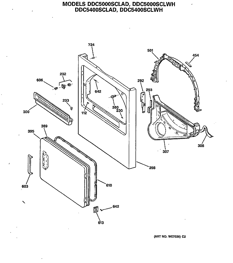 Section Diagram and Parts List for DDC5400SCLAD  General Electric Dryer