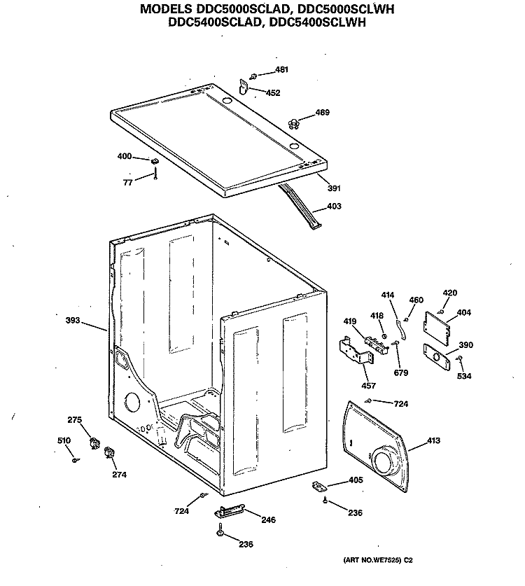 Section Diagram and Parts List for DDC5400SCLAD  General Electric Dryer