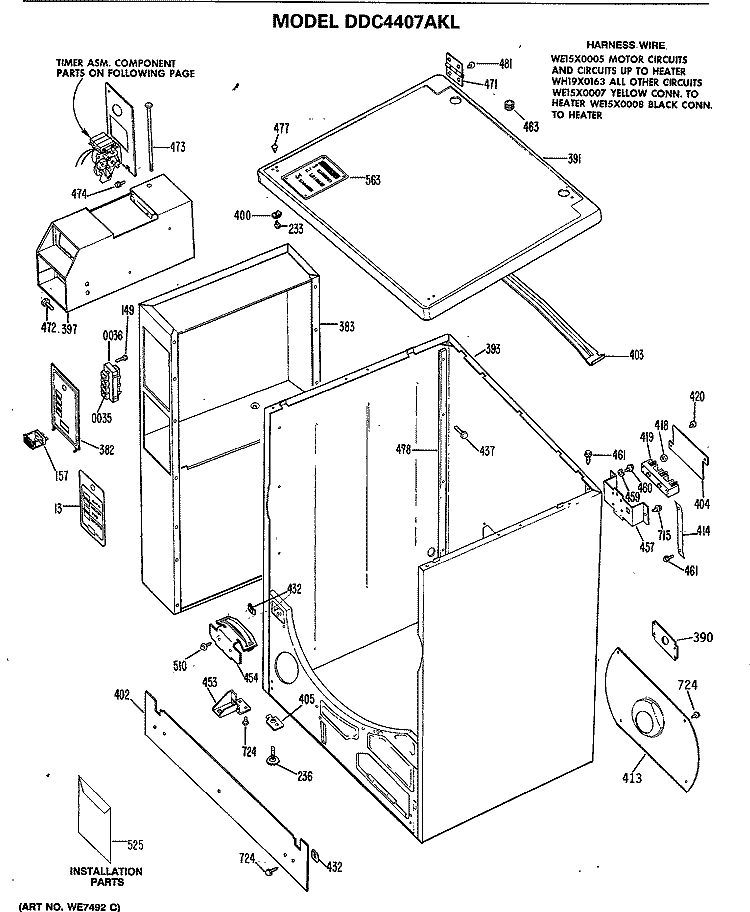 Section Diagram and Parts List for DDC4408AKL  General Electric Dryer