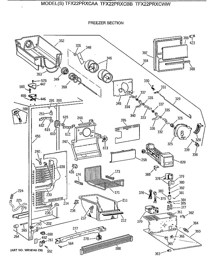 FREEZER SECTION Diagram and Parts List for TFX22PRXCAA  General Electric Refrigerator