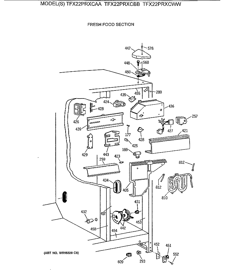 FRESH FOOD SECTION Diagram and Parts List for TFX22PRXCAA  General Electric Refrigerator