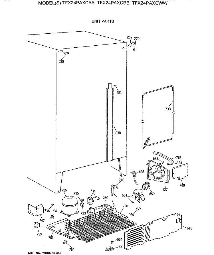 UNIT PARTS Diagram and Parts List for TFX24PAXCAA  General Electric Refrigerator