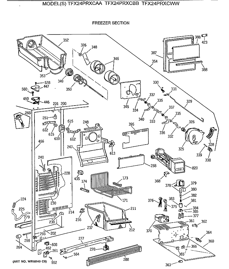 FREEZER SECTION Diagram and Parts List for TFX24PRXCAA  General Electric Refrigerator